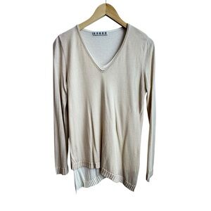Kokun Bamboo & Cashmere Cream Double Overlay Asymmetrical Lightweight Sweater S